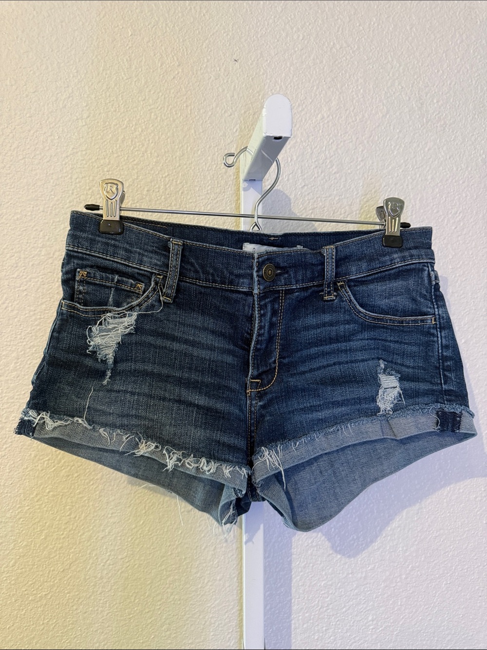 Abercrombie & Fitch Dark Blue Distressed Denim Cutoff Shorts